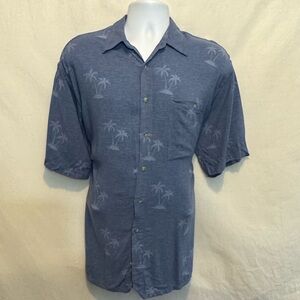 C-165 Men’s Corsini Blue Palm Tree Print Short Sleeve Casual Button Down‎ Shirt